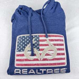 Realtree Sweatshirt Men's XLarge Navy Blue Pullover Hoodie American Flag Decal